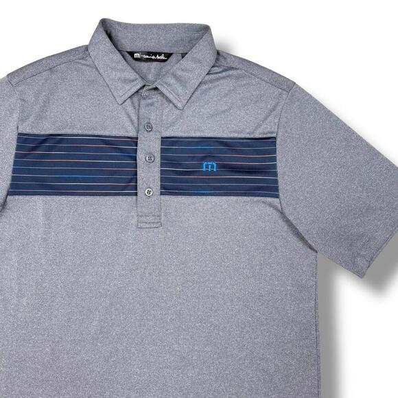 Travis Mathew Gray Striped Performance Polo Shirt Men Small Golf Activewear Dry - Picture 1 of 9